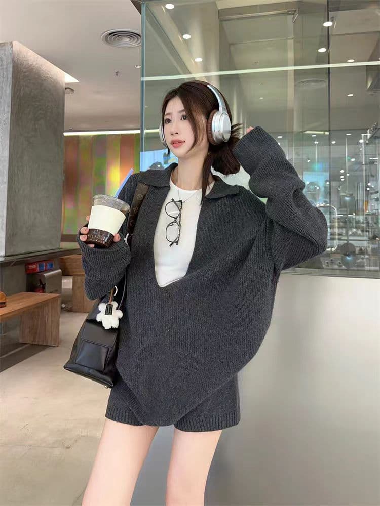 조기 가을 회색 니트 스웨터 세트 드레스 아이들 2025 년 새로운 품격 전체 집합 ootd 착용 가져 가라. 상세 이미지 9