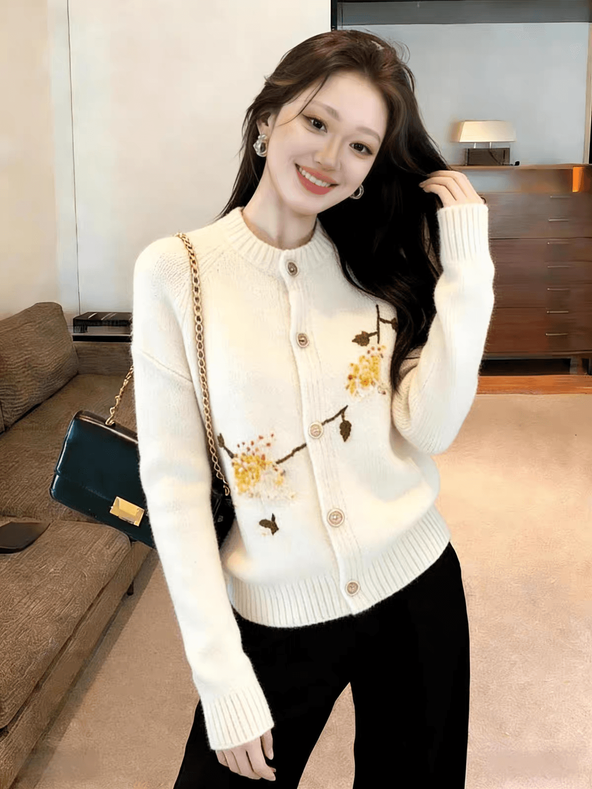 2026 년 달콤함 문예 자수 니트 스웨터 오픈 가디건 여성 가을 겨울 새로운 프랑스식 느긋한 바람 루즈핏 패션 스웨터 상세 이미지 2