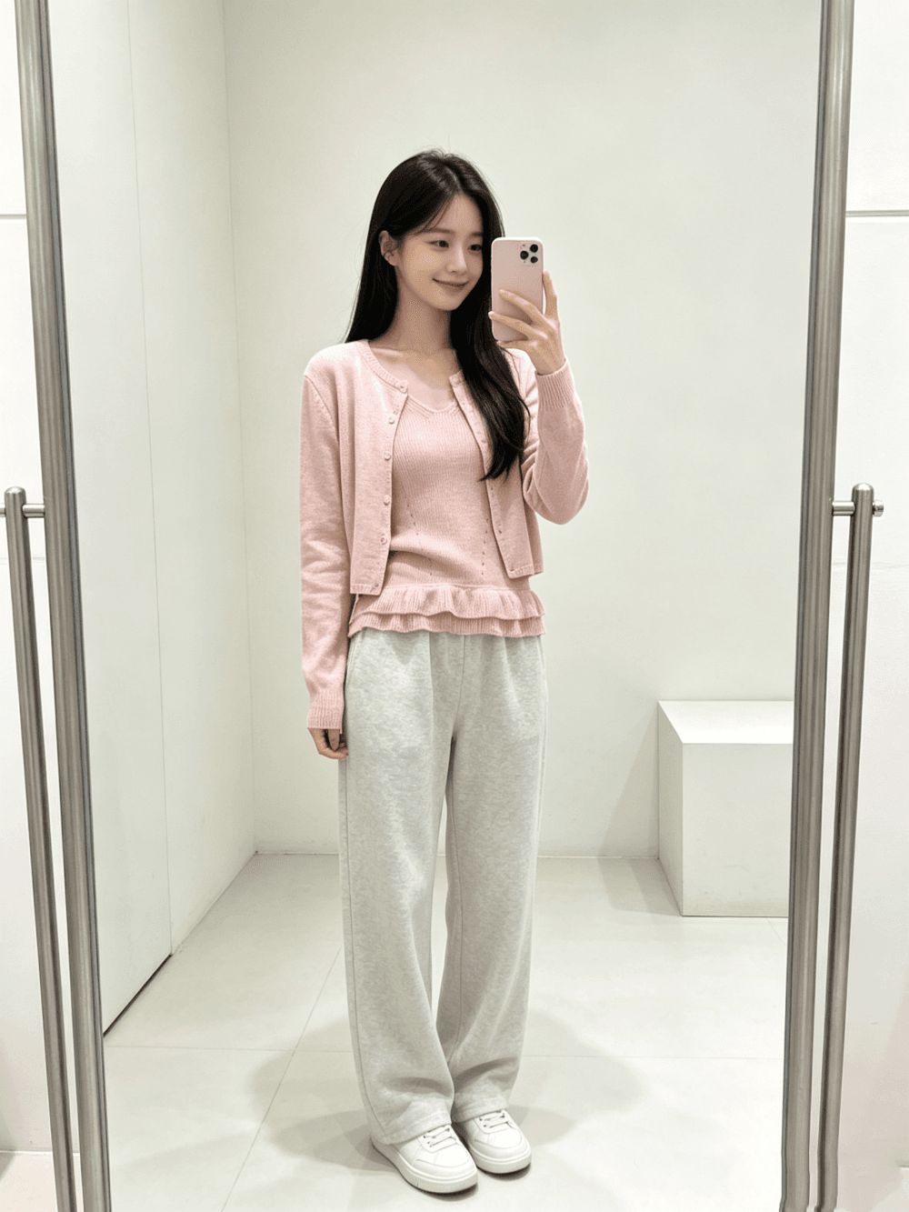 한국 슈퍼 화재 내부 및 외부 스택 착용 스웨터 오픈 가디건 두 조각 여성 세트 가을 프릴 따뜻한 니트 재킷 상세 이미지 5