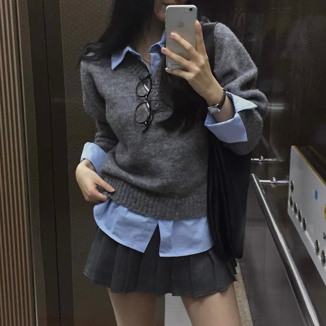 이른 가을 페이크 레이어드 POLO 칼라 학원 스타일 연령 감소 스웨터 여성 의류 한 부서 루즈핏 니트 스웨터 프랑스식 Chic 맨위 이미지 2