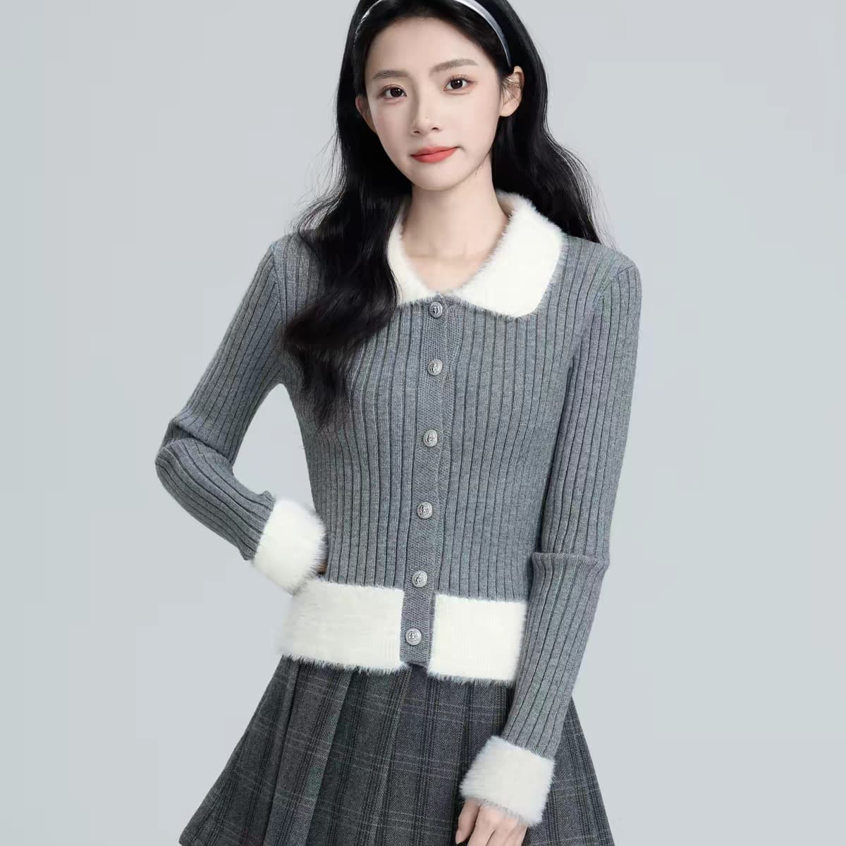 가을 겨울 새로운 프랑스식 레트로 달콤함 소녀 바람 디자인 몸매 가꾸기 플리스 폴로 칼라 긴팔 니트 스웨터 여성 이미지 5