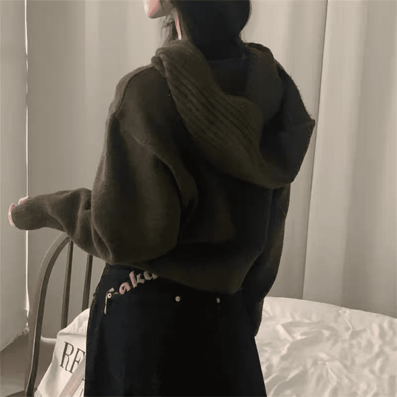 26 가을 겨울 한 부서 캐주얼 다용도 미니멀리즘 후드 단추 두꺼운 스웨터 코트 니트 오픈 가디건 맨위 상세 이미지 4