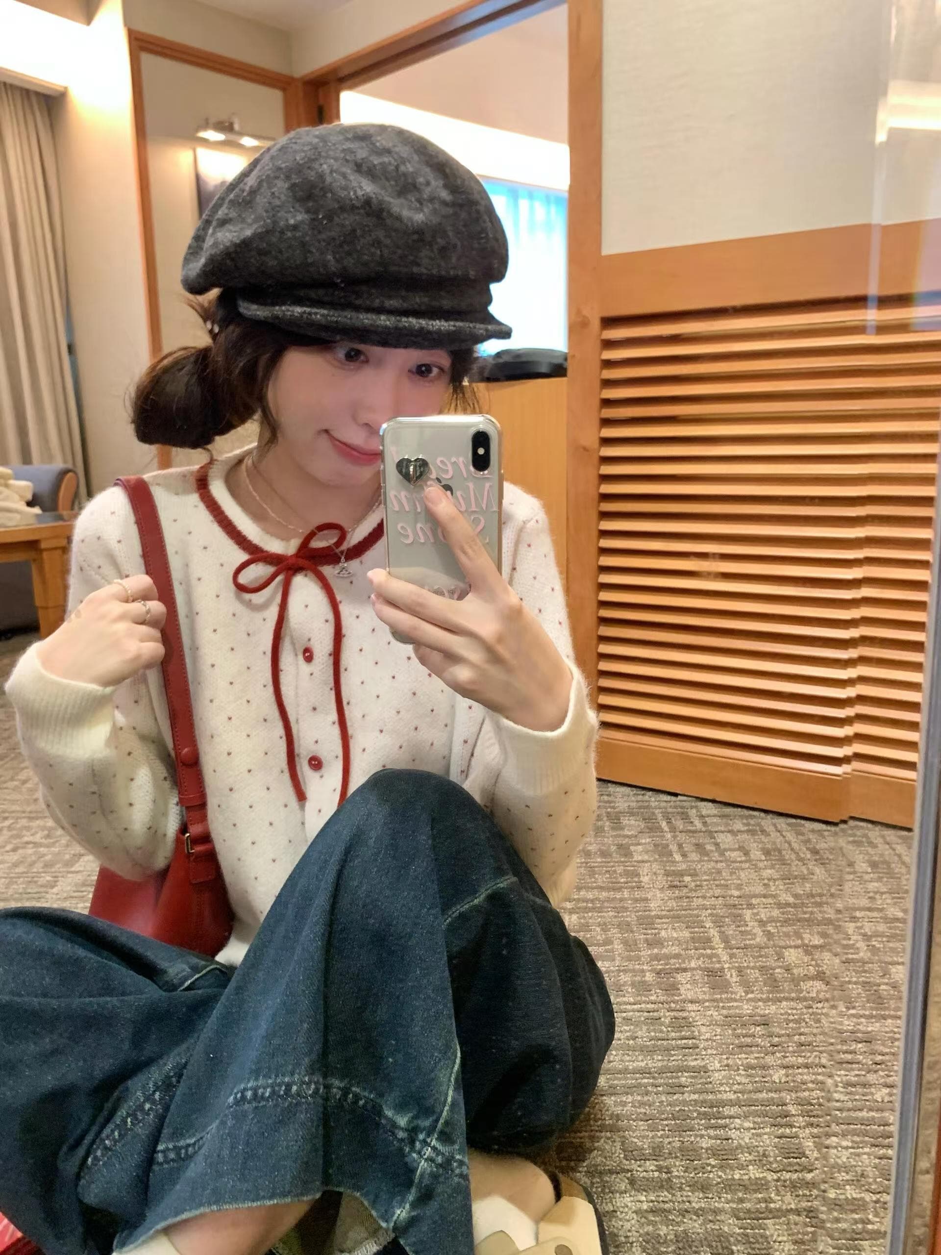 화이트 도트 무늬 스웨터 오픈 가디건 여성 가을 겨울 크리스마스 착용 가져 가라. 쇼트 스타일 양모 니트 스웨터 재킷 인사이드 가져 가라. 만나는 맨위 상세 이미지 8