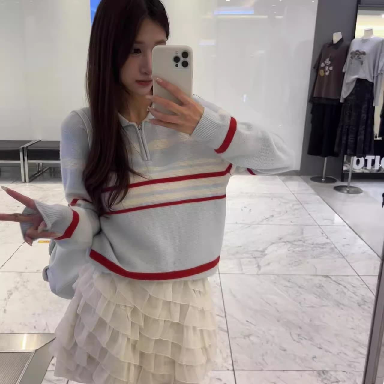 가을 겨울 한 부서 레트로 연령 감소 스트라이프 배색 POLO 칼라 스웨터 느슨함 센스 다용도 부드러운 찹쌀 니트 맨위 이미지 3
