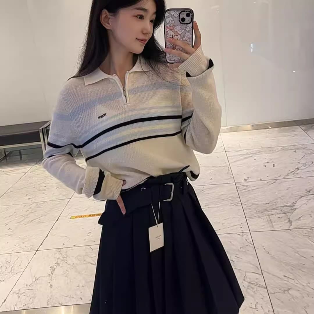 가을 겨울 한 부서 레트로 연령 감소 스트라이프 배색 POLO 칼라 스웨터 느슨함 센스 다용도 부드러운 찹쌀 니트 맨위 이미지 4