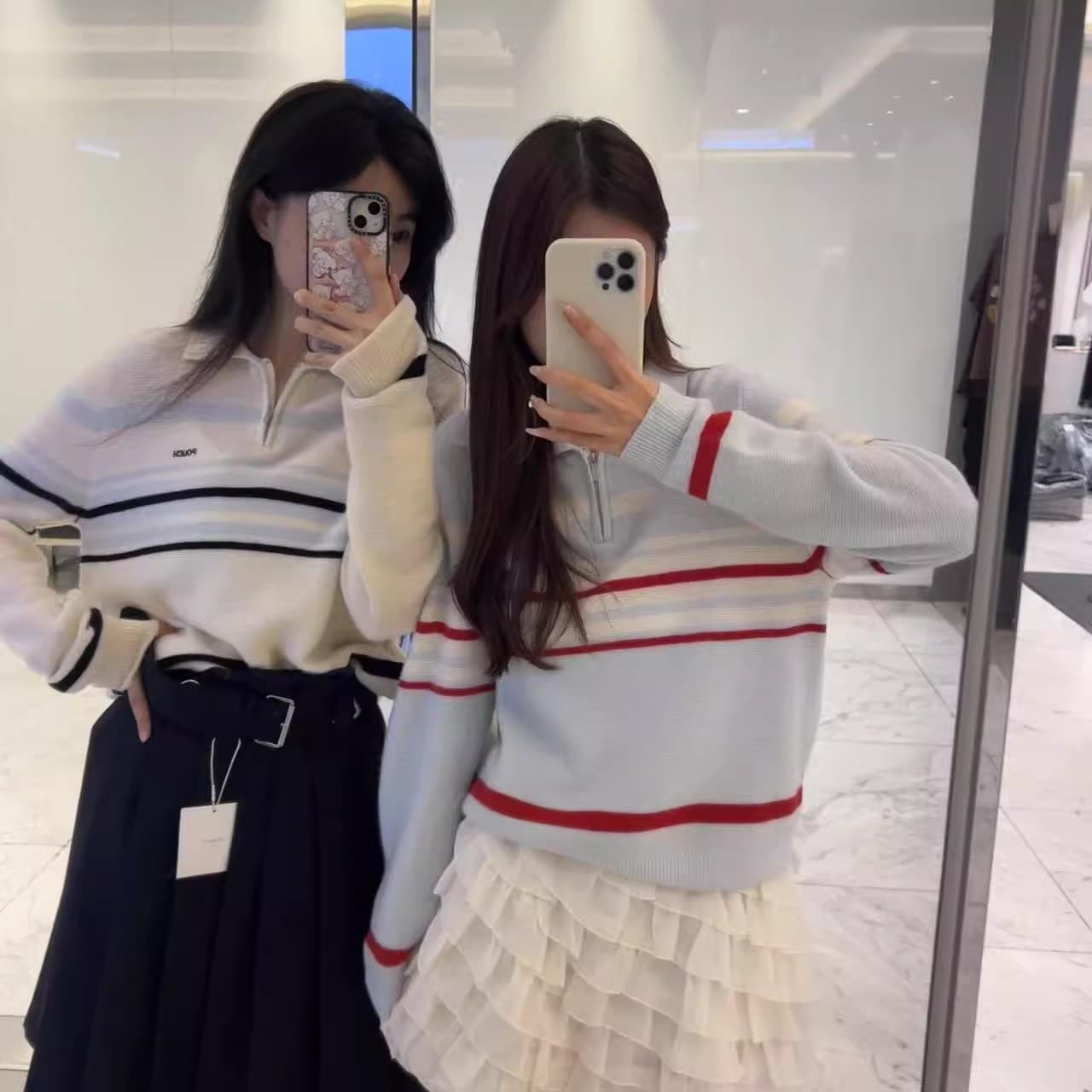 가을 겨울 한 부서 레트로 연령 감소 스트라이프 배색 POLO 칼라 스웨터 느슨함 센스 다용도 부드러운 찹쌀 니트 맨위 상세 이미지 9