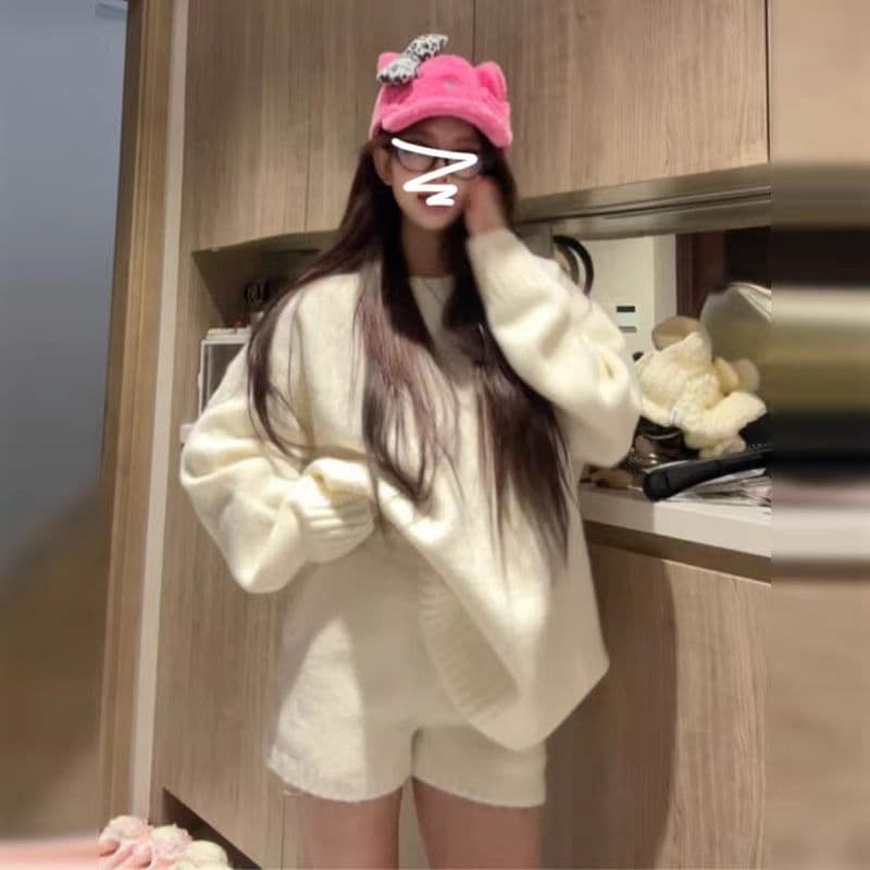 레드 맨 파빌리온 착용 가져 가라. 세트 가을 2026 슈퍼 화재 연령 감소 회색 전체 집합 고급 센스 니트 투피스 세트 스웨터 이미지 3