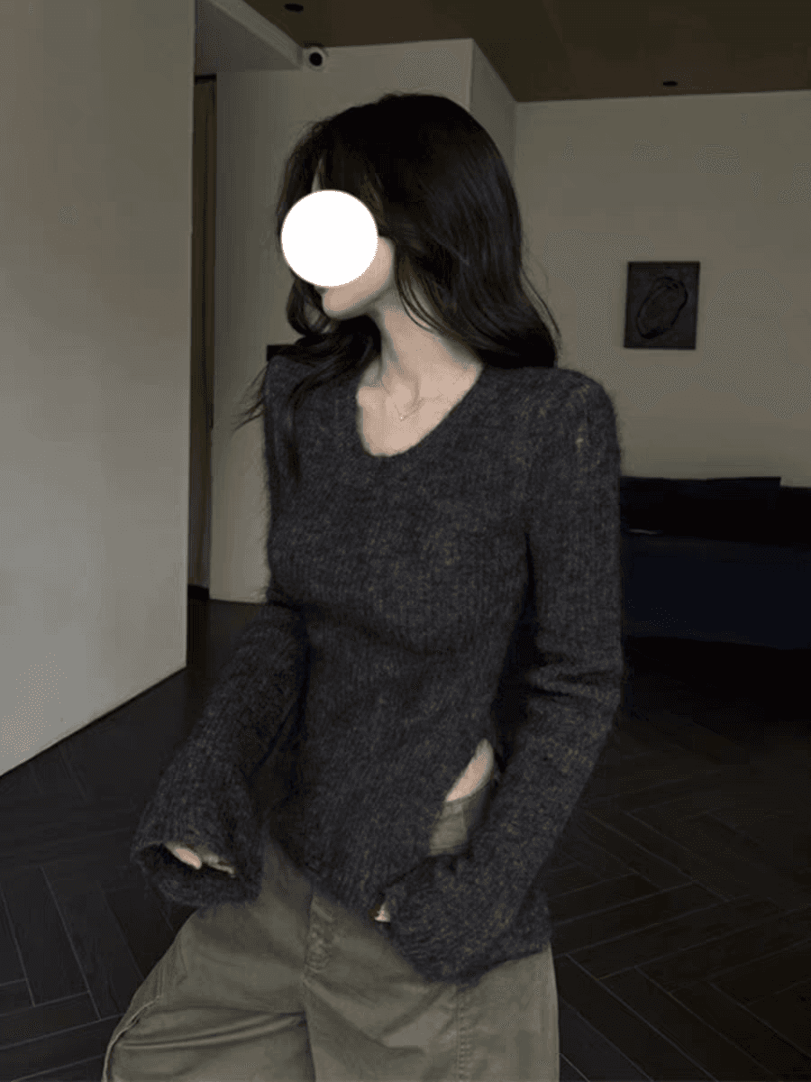 핫걸 u 칼라 긍정적 인 어깨 니트 기본 셔츠 여성 가을 겨울 인사이드 가져 가라. 고급 센스 스웨터 몸매 가꾸기 불규칙 긴팔 맨위 이미지 2