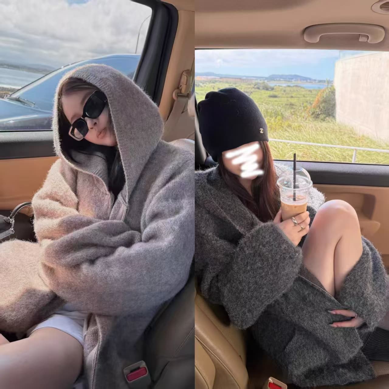 here yaya shop 오트밀 달콤한 차 플러시 플러시 따뜻한 센스 느긋한 부담하지 마세요. 센스 지퍼 후드 스웨터 상세 이미지 6
