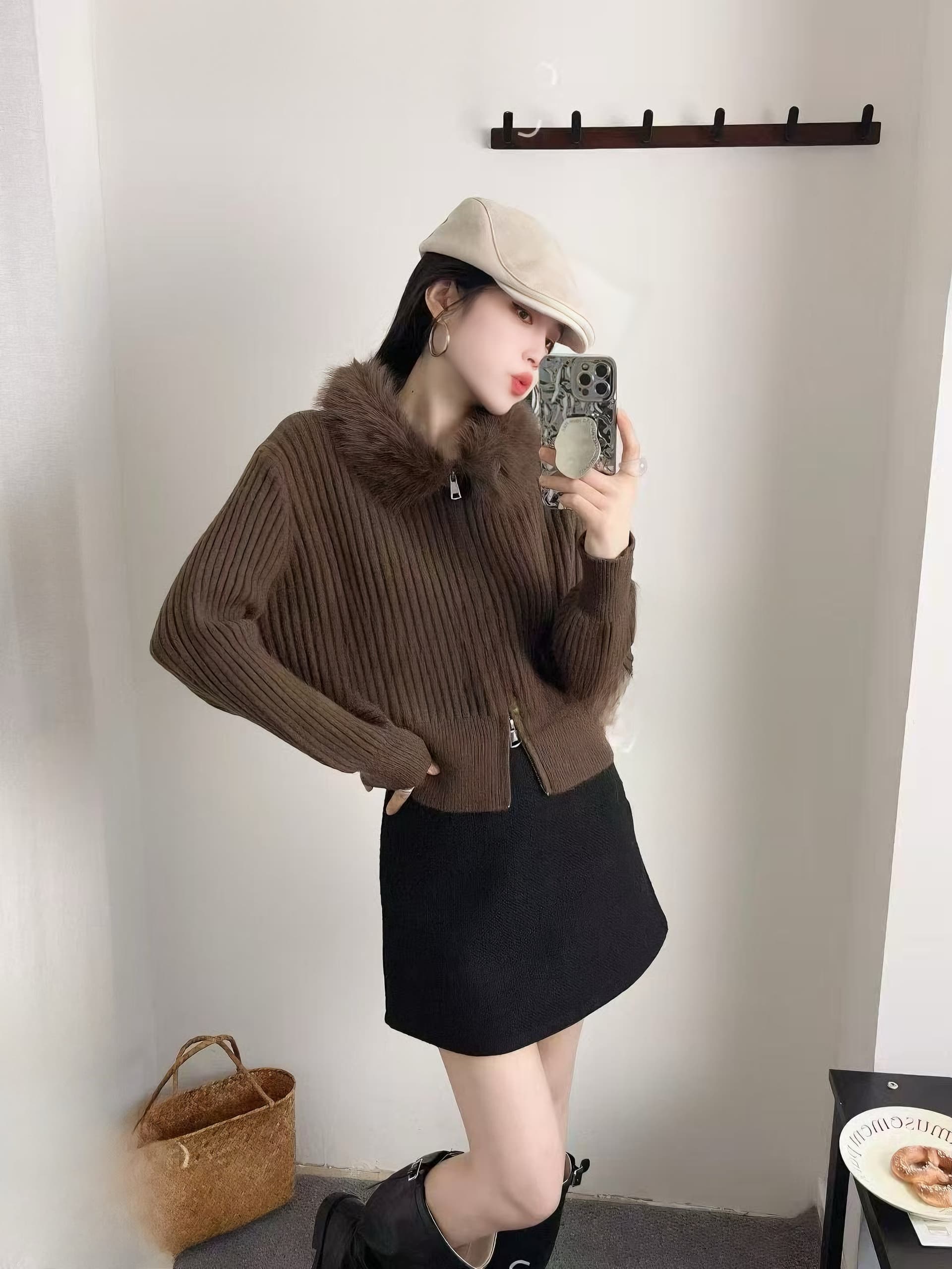 2026 가을 겨울철 새로운 한 부서 패션 다용도 보온 모피 칼라 아니요 해체 니트 오픈 가디건 여성 스웨터 코트 상세 이미지 4
