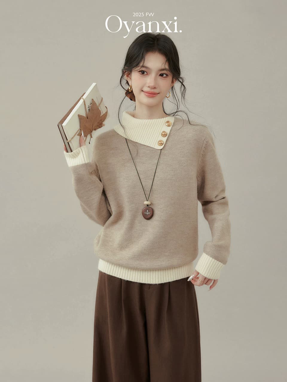 2026 가을 겨울철 새로운 느긋한 바람 배색 폴로 칼라 스웨터 여자 풀오버 다용도 니트 스웨터 슬림해 보이는 만나는 맨위 이미지 2
