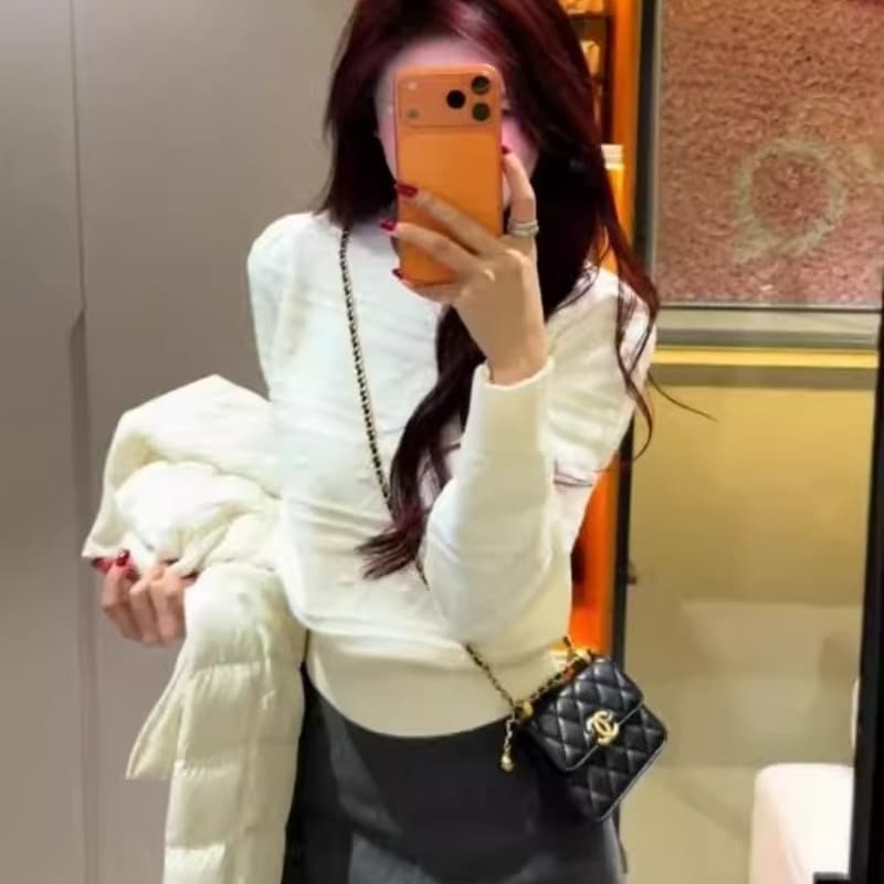 신년 빨간색 자카드 라운드 넥 거품 소매 두꺼운 스웨터 여자 가을 겨울 새로운 몸매 가꾸기 슬림해 보이는 보온 외국 가스 맨위 상세 이미지 4