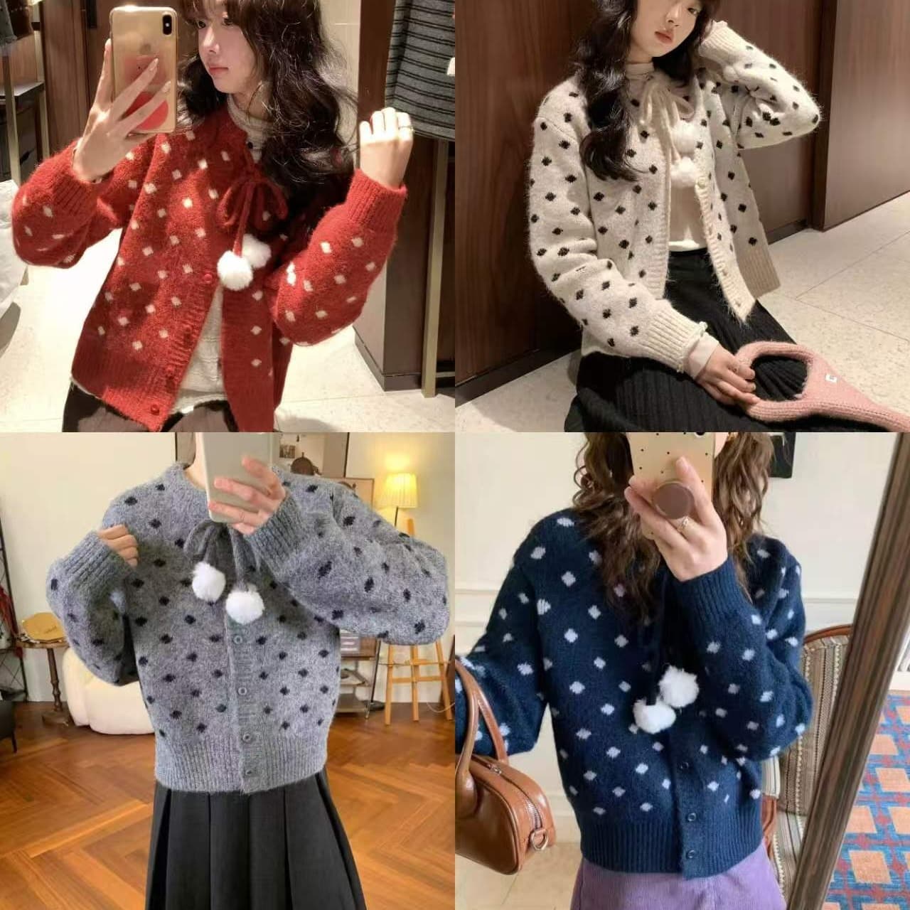 한 부서 라운드 넥 보온 스트랩 털 공 조금 싱글 줄 버튼 스웨터 여자 니트 스웨터 겨울 이미지 3