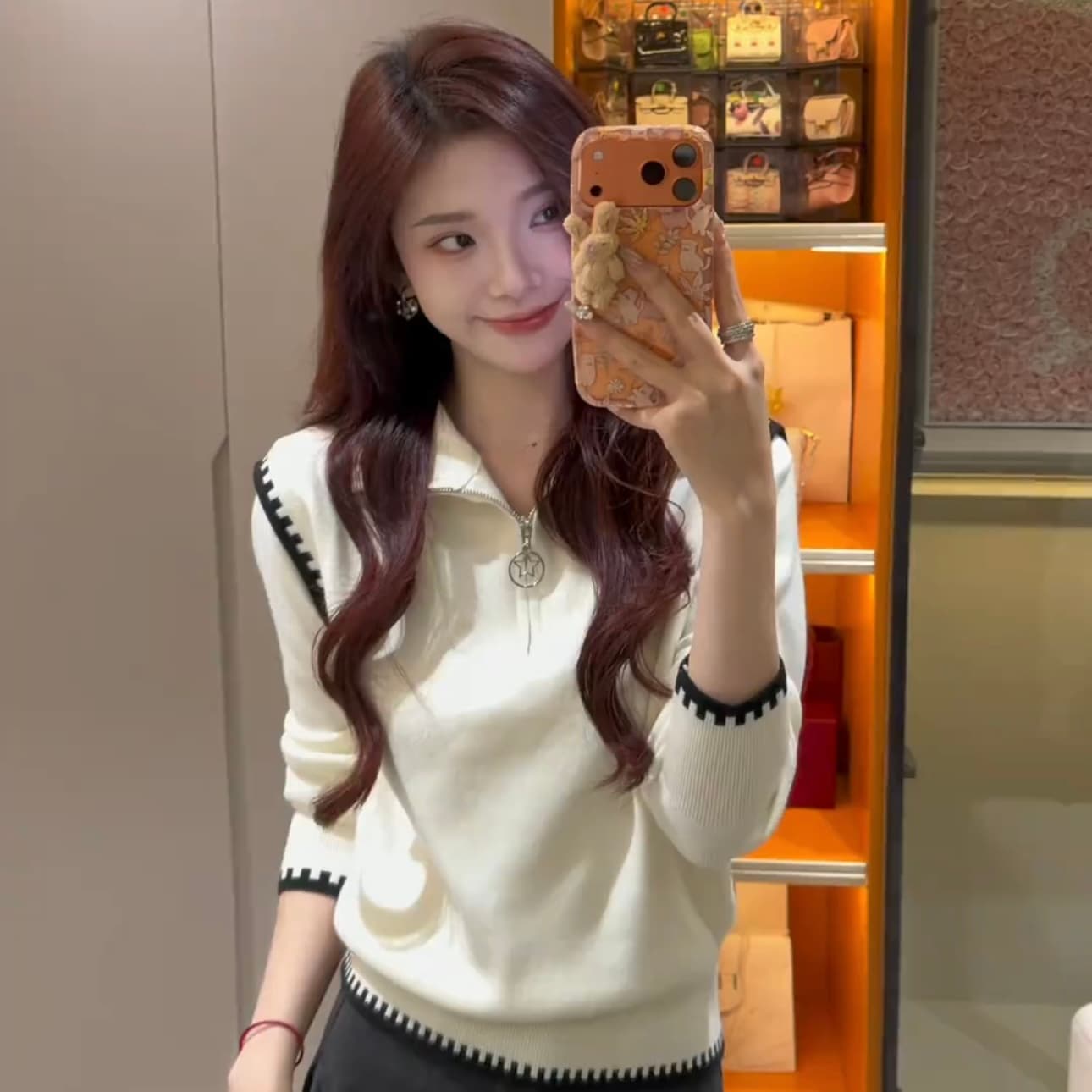 한 번 작은 짭짤한 한 부서 회색 패치워크 하프 지퍼 터틀넥 스웨터 여자 가을 겨울철 루즈핏 인사이드 가져 가라. 니트 스웨터 맨위 이미지 2