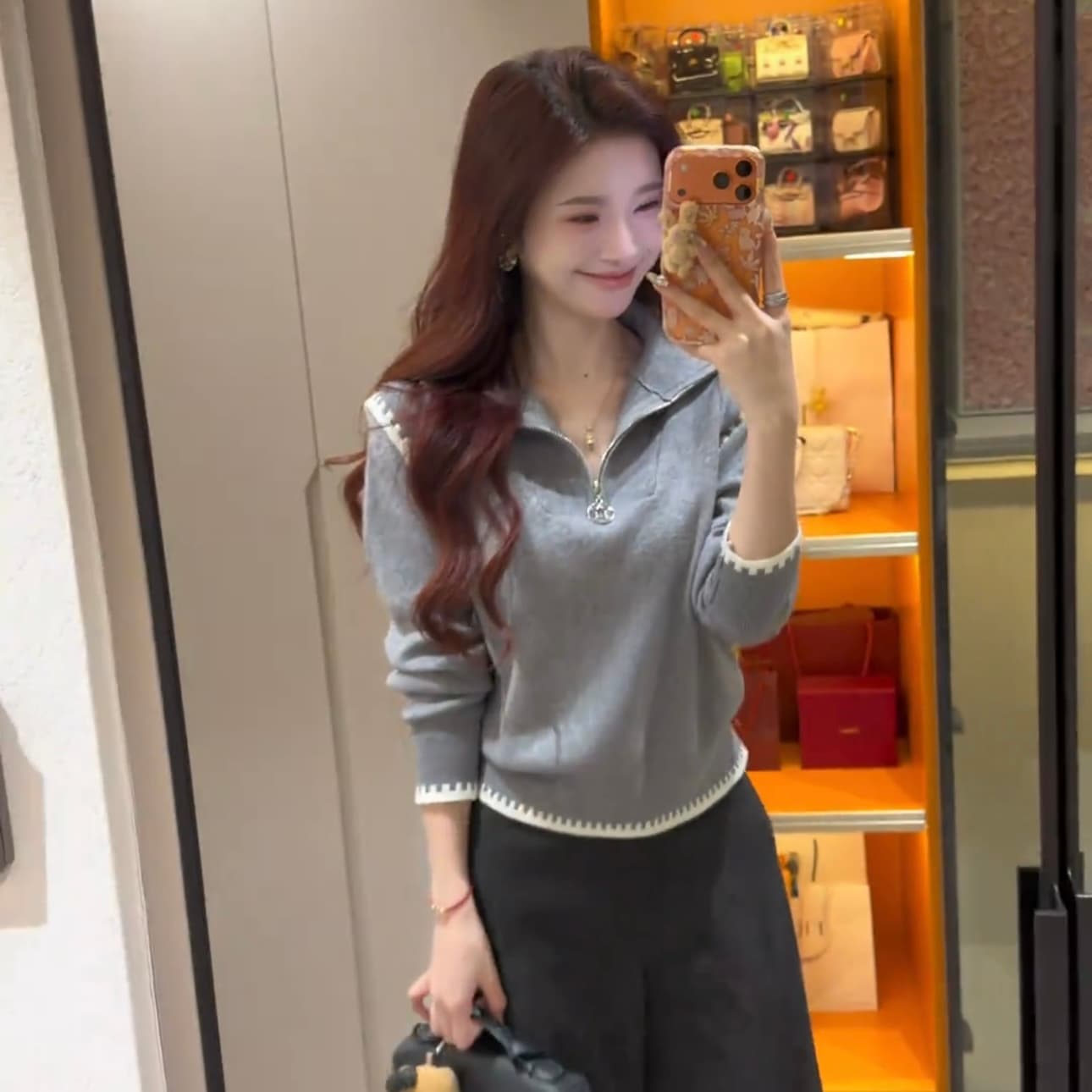 한 번 작은 짭짤한 한 부서 회색 패치워크 하프 지퍼 터틀넥 스웨터 여자 가을 겨울철 루즈핏 인사이드 가져 가라. 니트 스웨터 맨위 이미지 4