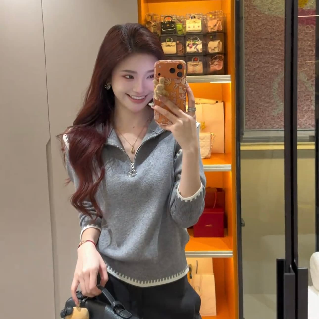 한 번 작은 짭짤한 한 부서 회색 패치워크 하프 지퍼 터틀넥 스웨터 여자 가을 겨울철 루즈핏 인사이드 가져 가라. 니트 스웨터 맨위