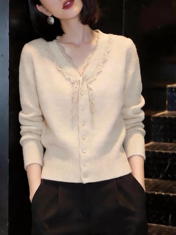 연령 감소 슈퍼 잘 생긴 작은 샤넬 스타일 니트 오픈 가디건 여성 봄 가을 새로운 고급 센스 시간 아직도 느낌 레이스 부서 매듭 점 의류 이미지 2