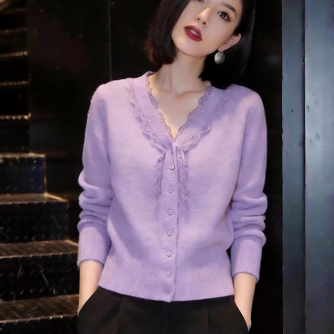 연령 감소 슈퍼 잘 생긴 작은 샤넬 스타일 니트 오픈 가디건 여성 봄 가을 새로운 고급 센스 시간 아직도 느낌 레이스 부서 매듭 점 의류 상세 이미지 1