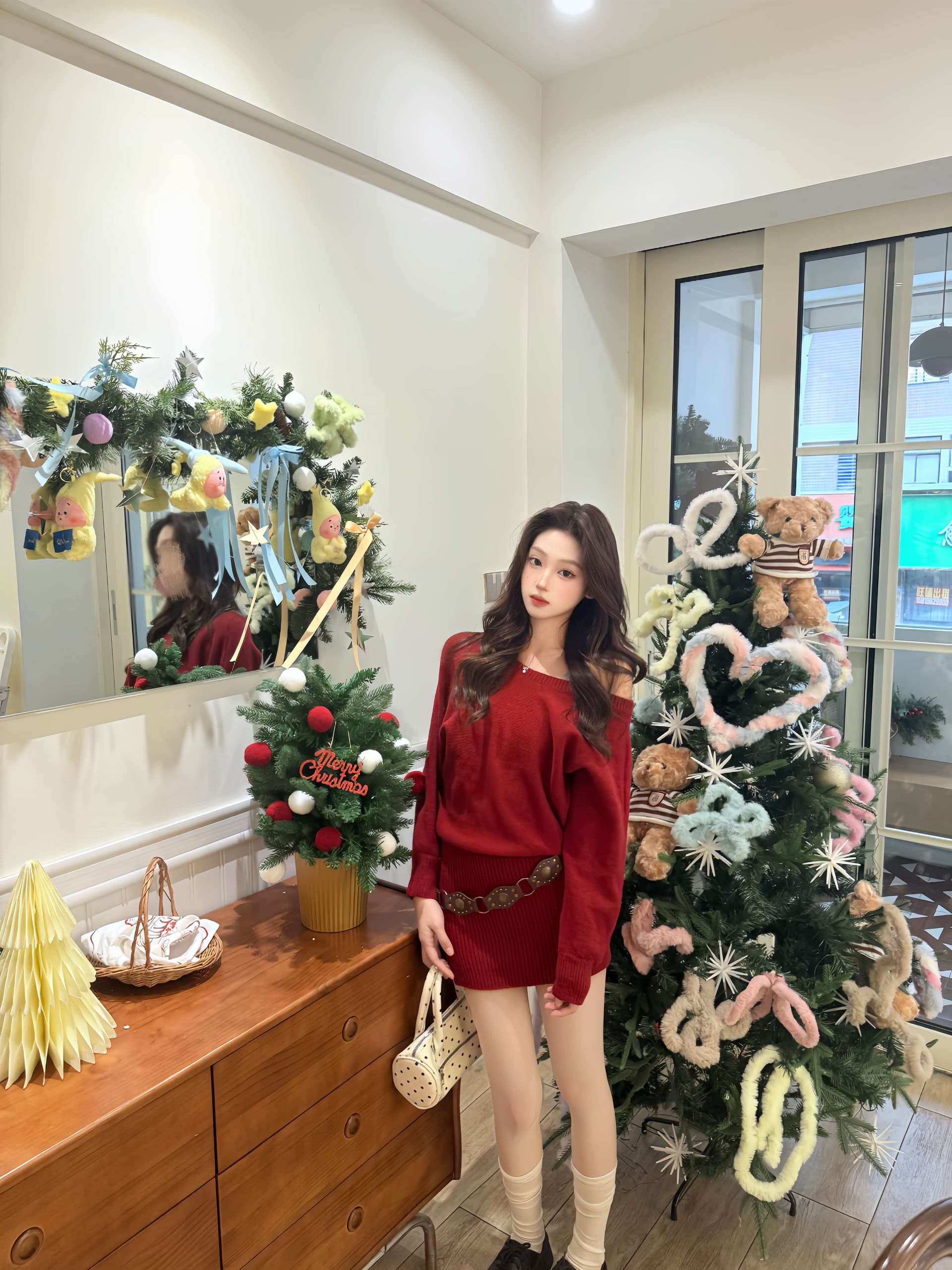 카키 색 비스듬한 어깨 긴팔 니트 여성 드레스 가을 몸매 가꾸기 스웨터 미니 스커트 순수한 욕망 바람 허리 수축 타이트 스커트 치마 상세 이미지 7