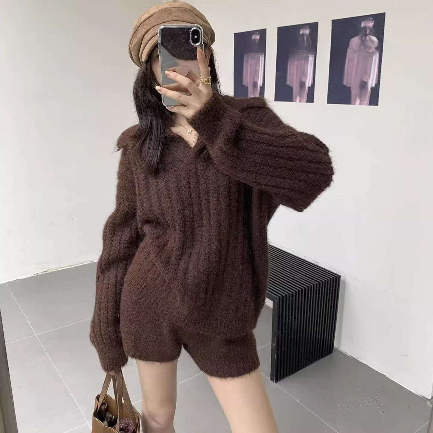 느긋한 한 부서 니트 스웨터 세트 드레스 아이들 가을 겨울철 새로운 그레이트 통해보기 가져 가라. ootd 전체 집합 상세 이미지 2