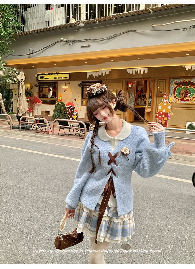 센 섬 설탕 숙련 된 레트로 센 부서 착용 가져 가라. 페이크 레이어드 스웨터 여성 겨울 달콤함 녹색 긴팔 니트 스웨터 이미지 3