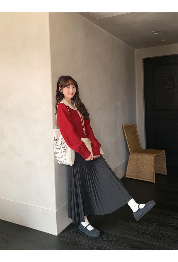 한국 스타일 연령 감소 홀로우 아웃 나비 매듭 니트 오픈 가디건 여성 의류 가을 겨울철 Chic chic 베이비 칼라 스웨터 상세 이미지 5