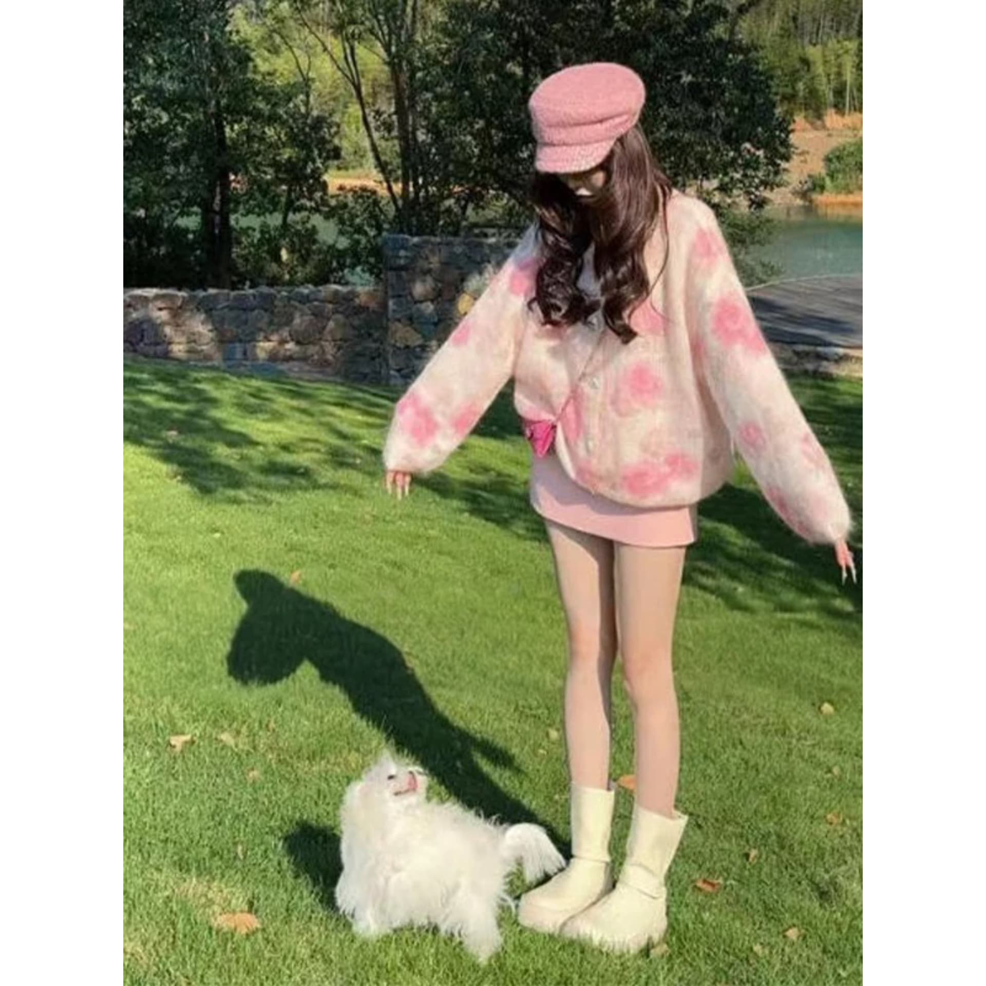 이른 가을 인기 한 부서 착용 가져 가라. 핑크색 꽃 스웨터 오픈 가디건 여성 가을 겨울 루즈핏 느긋한 바람 니트 재킷 맨위 상세 이미지 5