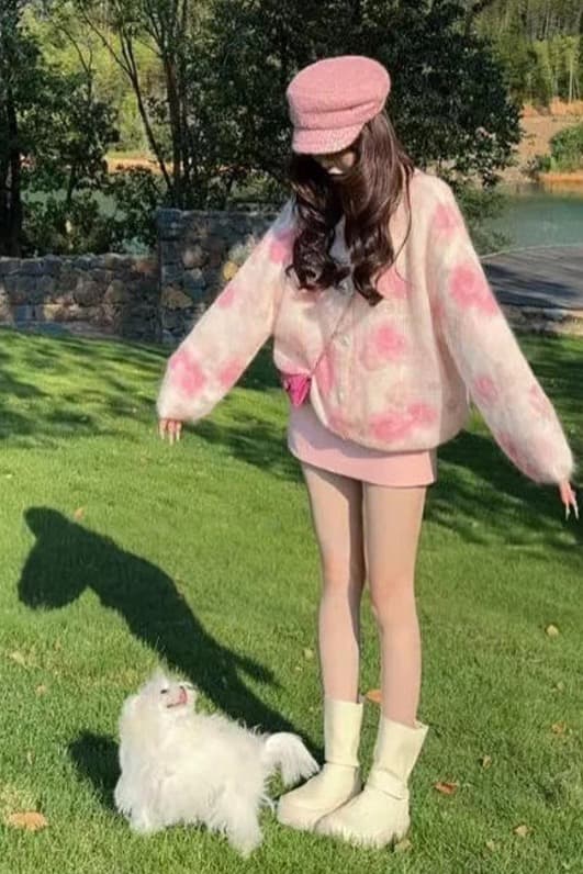 이른 가을 인기 한 부서 착용 가져 가라. 핑크색 꽃 스웨터 오픈 가디건 여성 가을 겨울 루즈핏 느긋한 바람 니트 재킷 맨위 상세 이미지 6