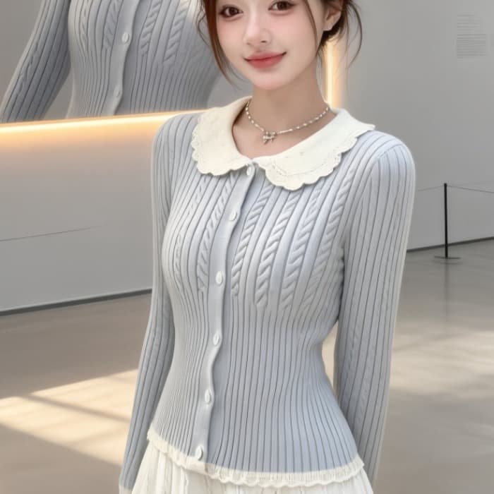 아메리칸 학원 스타일 니트 오픈 가디건 여성 가을 새로운 몸매 가꾸기 배색 페이크 레이어드 스웨터 코트 맨위