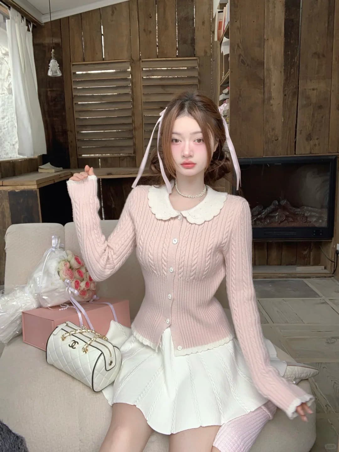 천 골드 소녀 센스 베이비 칼라 긴팔 몸매 가꾸기 예쁜 스웨터 봄 2026 새로운