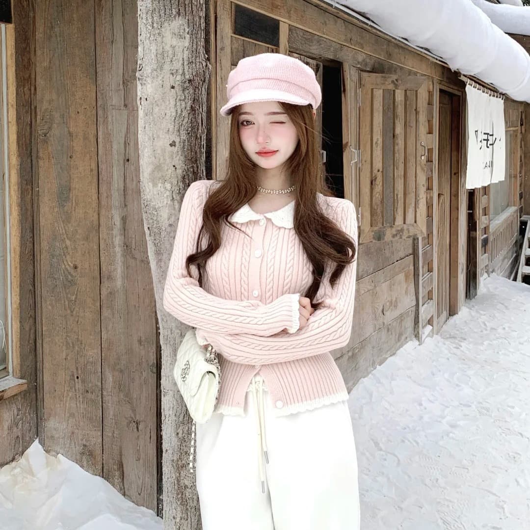 천 골드 소녀 센스 베이비 칼라 긴팔 몸매 가꾸기 예쁜 스웨터 봄 2026 새로운 이미지 5