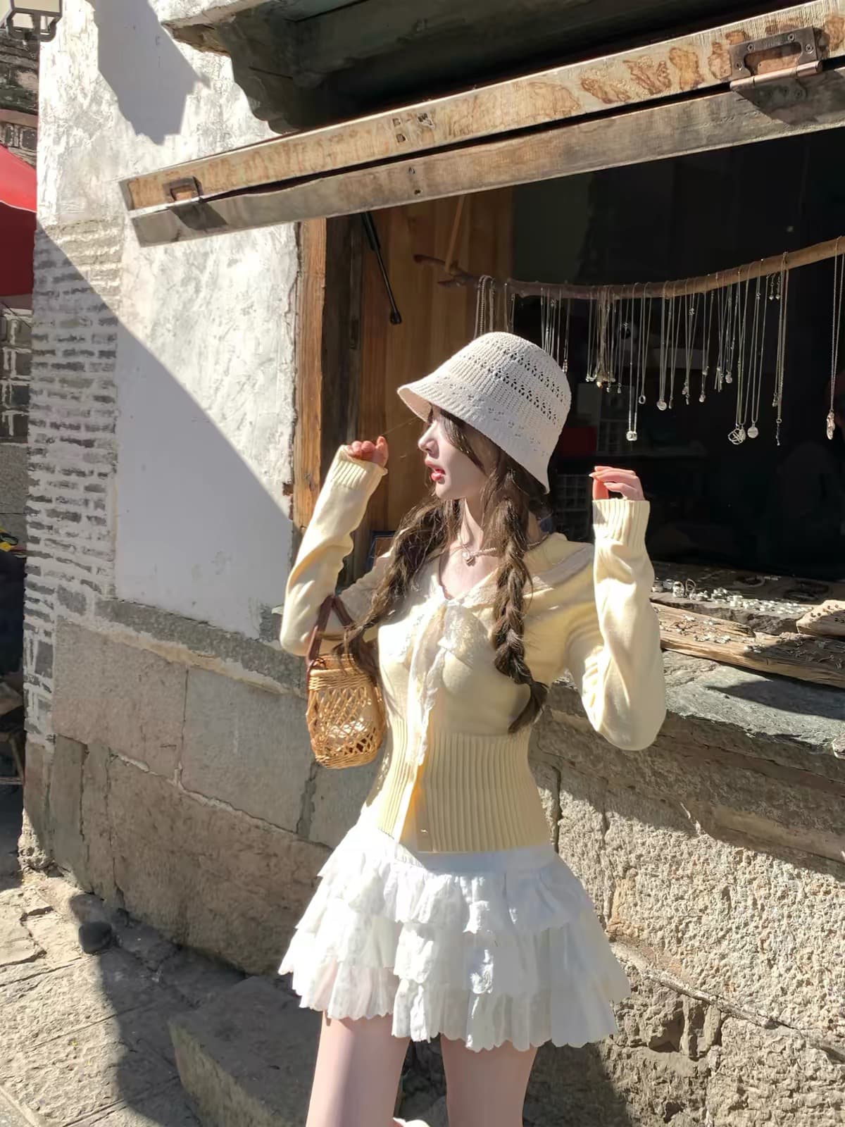 프랑스식 분위기 센스 품격 달콤함 황색 긴팔 니트 스웨터 스웨터 이른 봄 새로운 작은 키 루즈핏 기본 셔츠 이미지 4