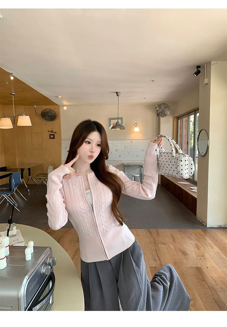 가을 겨울 지퍼 라운드 넥 트위스트 벚꽃 셔츠 스웨터 여성 코트 새로운 몸매 가꾸기 슬림해 보이는 인사이드 가져 가라. 만나는 맨위 니트 여성 상세 이미지 8