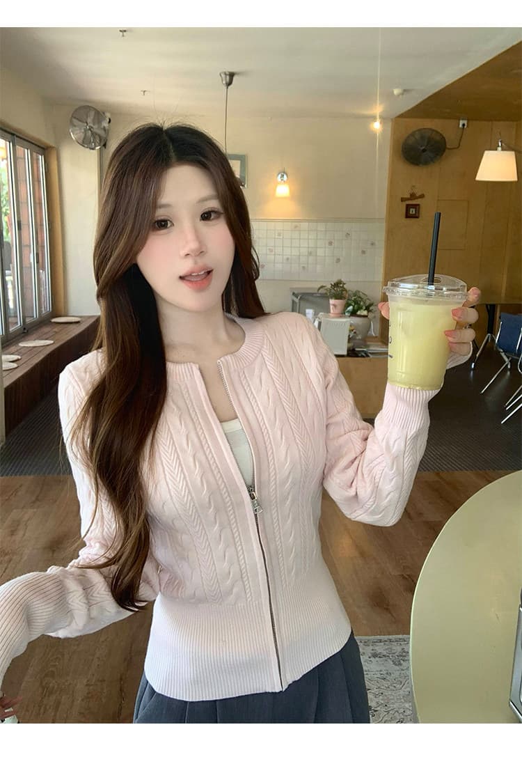 가을 겨울 지퍼 라운드 넥 트위스트 벚꽃 셔츠 스웨터 여성 코트 새로운 몸매 가꾸기 슬림해 보이는 인사이드 가져 가라. 만나는 맨위 니트 여성 상세 이미지 13