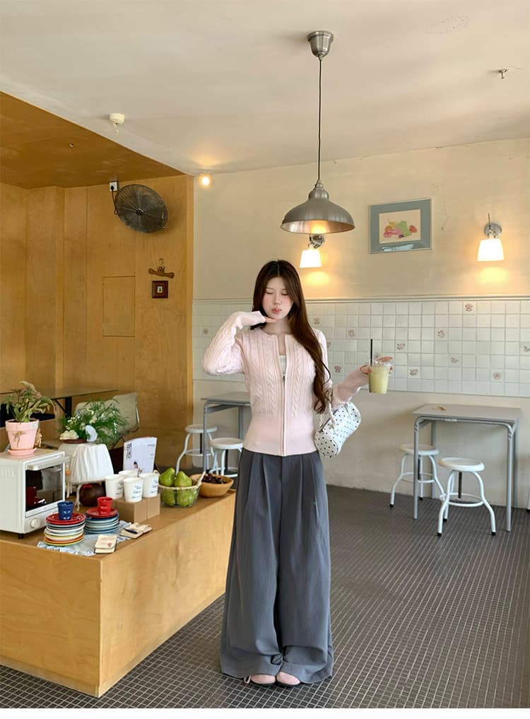 가을 겨울 지퍼 라운드 넥 트위스트 벚꽃 셔츠 스웨터 여성 코트 새로운 몸매 가꾸기 슬림해 보이는 인사이드 가져 가라. 만나는 맨위 니트 여성 상세 이미지 15