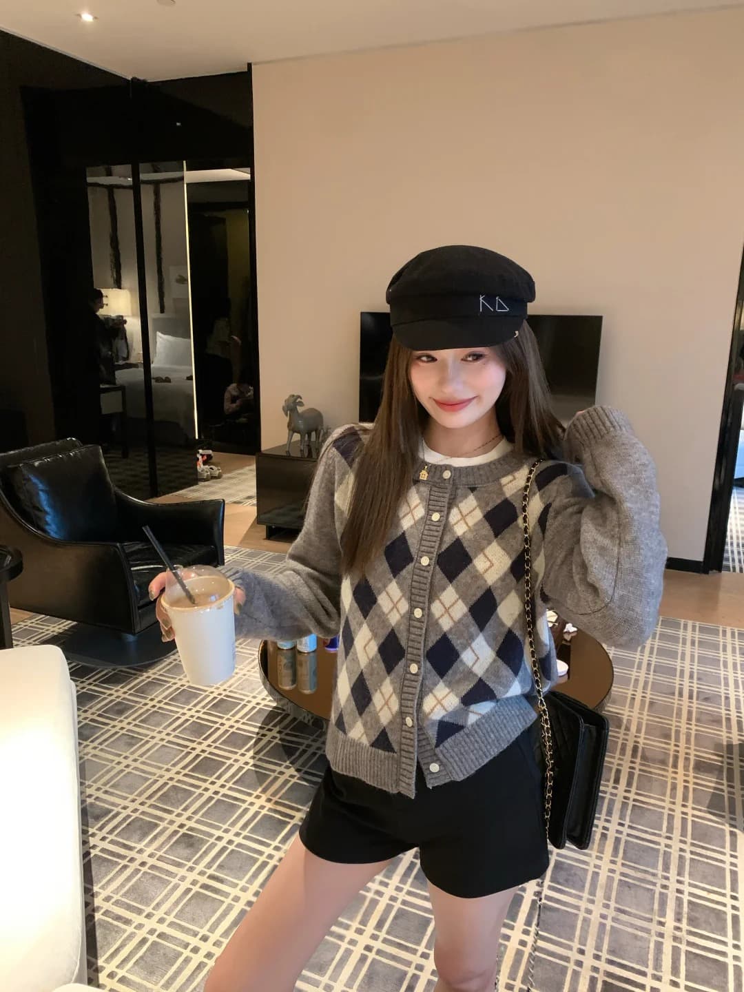 레트로 학원 스타일 링 그리드 회색 스웨터 오픈 가디건 여성 코트 한 부서 느긋한 바람 다용도 니트 짧은 맨위 여성 상세 이미지 18
