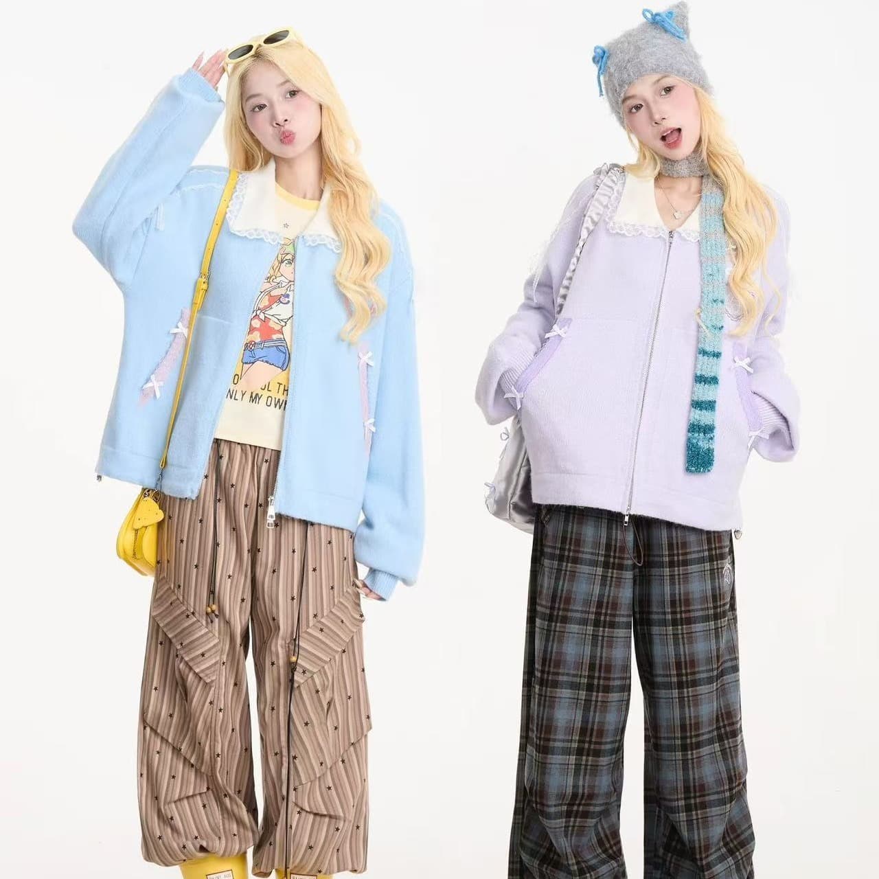 2026 새로운 레이스 조각 베이비 칼라 스웨터 여자 부드러운 찹쌀 느긋한 가을 겨울 연령 감소 보온 오픈 가디건 니트 재킷 이미지 2