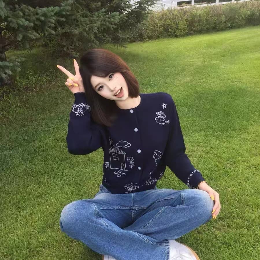 강아지 니트 스웨터 오픈 가디건 여성 2025 새로운 가을 루즈핏 한 부서 이른 가을 스웨터 코트 맨위 상세 이미지 5
