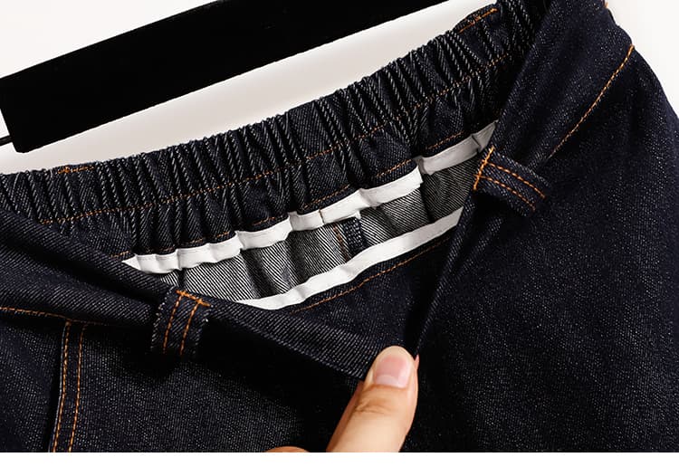 실사 가을 새로운 빅 사이즈 허리밴드 캐주얼 데님 치마바지 지방 mm 신축성 슬림해 보이는 바닥 청소 부츠컷 여성 긴 바지 상세 이미지 10