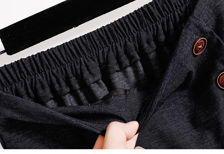 실사 가을 새로운 빅 사이즈 허리밴드 루즈핏 플리츠 반신 스커트 지방 mm 미니멀리즘 중간 길이 데님 스커트 상세 이미지 10