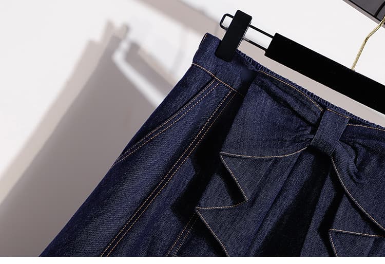 실사 여름 섹션 빅 사이즈 루즈핏 얇은 스타일 허리밴드 한 마디 신축성 6 점 데님 반신 스커트 지방 mm 슬림해 보이는 중간 스커트 상세 이미지 13