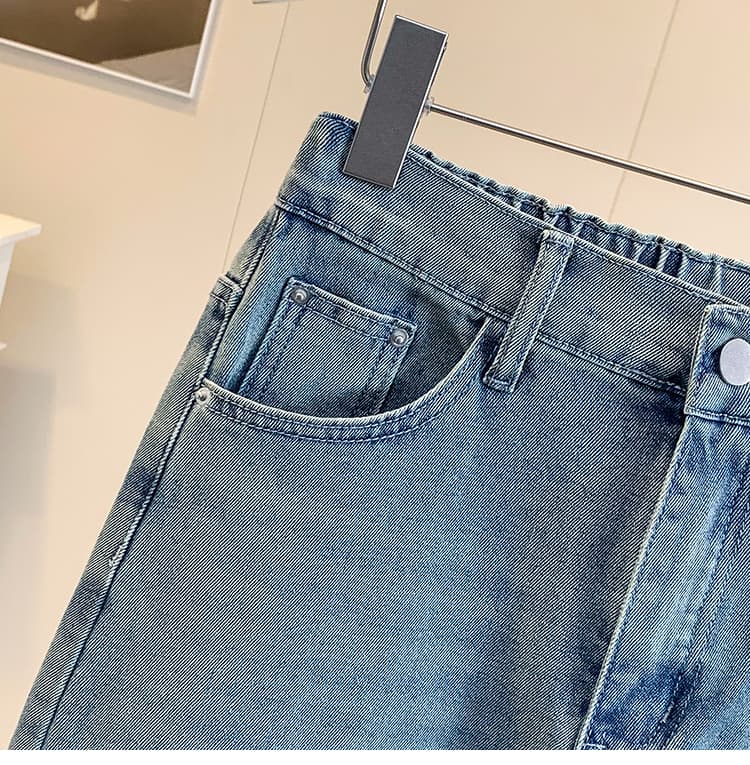실사 초기 가을 빅 사이즈 하이웨이스트 신축성 루즈핏 데님 A라인 스커트 지방 mm 중간 길이 캐주얼 하이웨이스트 치마 상세 이미지 12