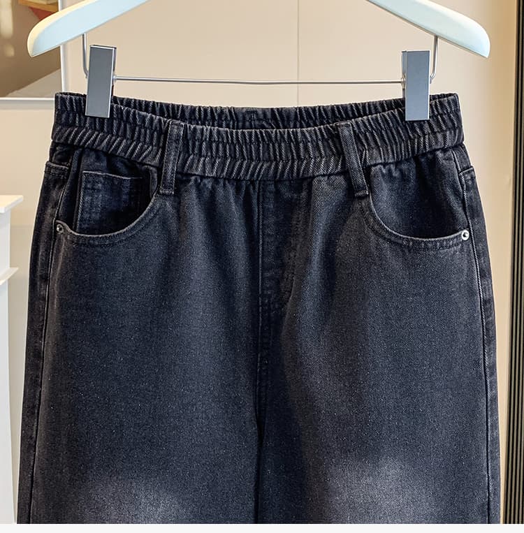 실사 가을 새로운 빅 사이즈 허리밴드 루즈핏 좁은 에디션 스트레이트 데님 여성 긴 바지 지방 mm 슬림해 보이는 높은 허리 바지 상세 이미지 10