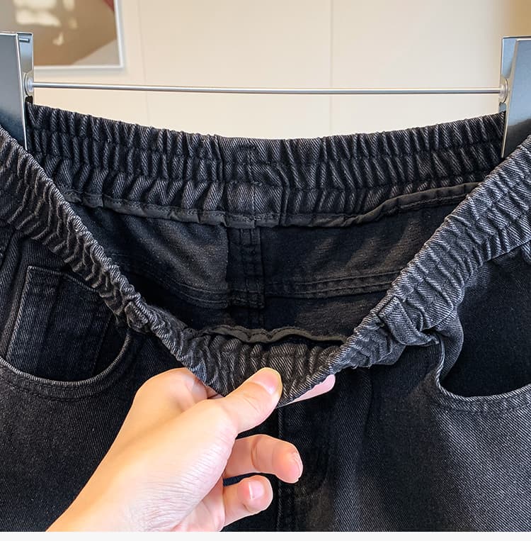 실사 가을 새로운 빅 사이즈 허리밴드 루즈핏 좁은 에디션 스트레이트 데님 여성 긴 바지 지방 mm 슬림해 보이는 높은 허리 바지 상세 이미지 11