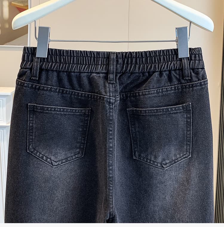 실사 가을 새로운 빅 사이즈 허리밴드 루즈핏 좁은 에디션 스트레이트 데님 여성 긴 바지 지방 mm 슬림해 보이는 높은 허리 바지 상세 이미지 13