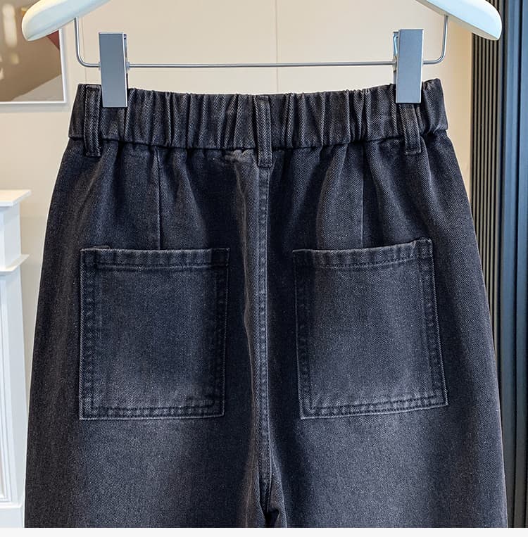 실사 가을 검정색 허리밴드 빅 사이즈 청바지 여성 지방 mm 와이드 에디션 표지 고기 슬림해 보이는 스트레이트 바닥 청소 바지 상세 이미지 15