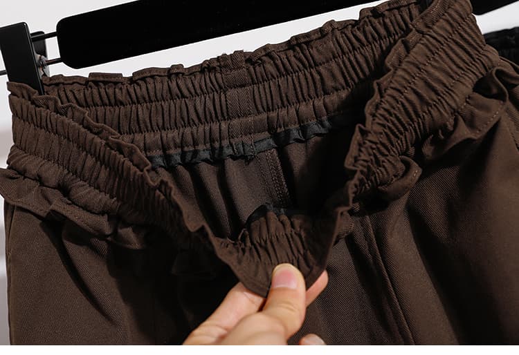 실사 가을 새로운 빅 사이즈 루즈핏 캐주얼 넓은 다리 모통이 칼 바지 지방 mm 디스플레이 수신 표지 배 한국 스타일 신축성 여성 긴 바지 상세 이미지 17