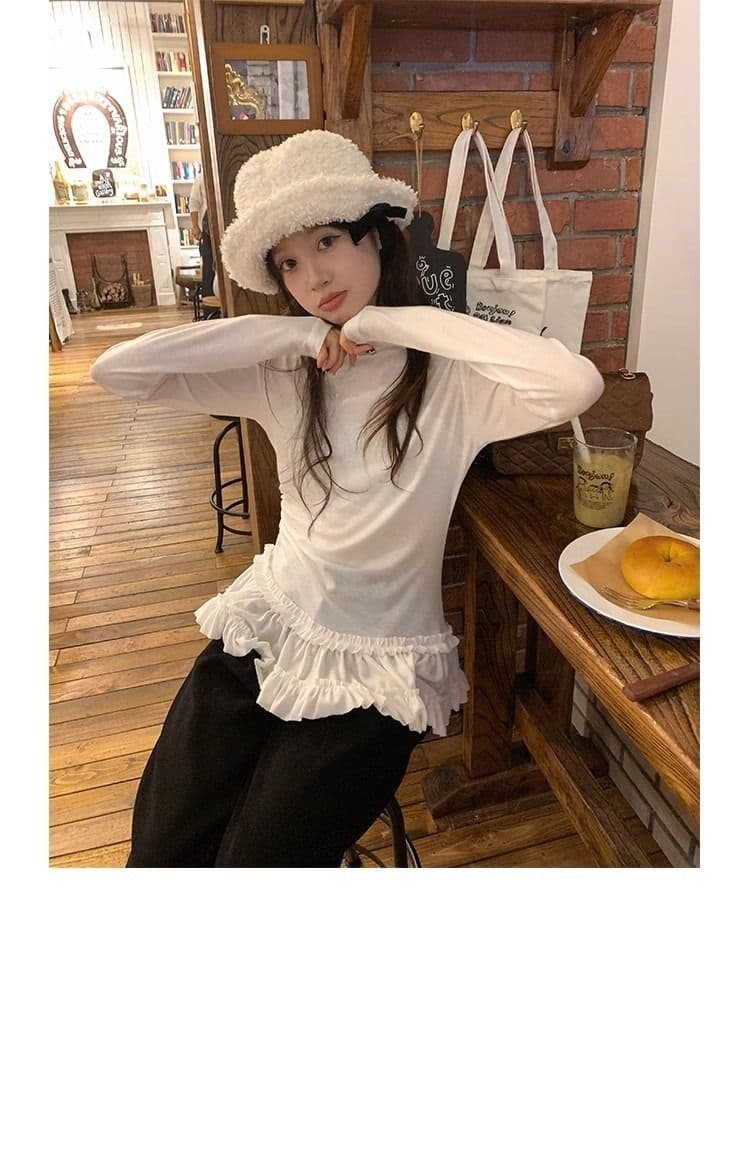 모달 사람들 면 발레 바람 레이스 레이스 긴팔 티셔츠 빅 사이즈 여성 몸매 가꾸기 기본 셔츠 맨위 한국 대외 무역 상세 이미지 4