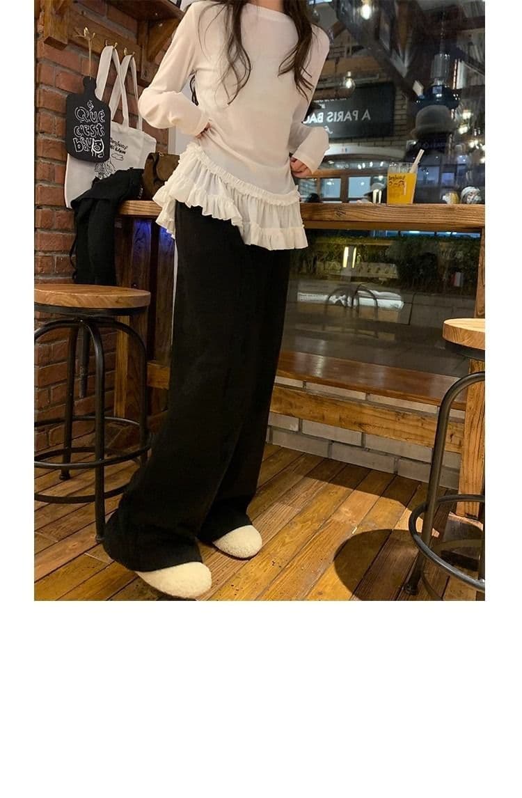 모달 사람들 면 발레 바람 레이스 레이스 긴팔 티셔츠 빅 사이즈 여성 몸매 가꾸기 기본 셔츠 맨위 한국 대외 무역 상세 이미지 8