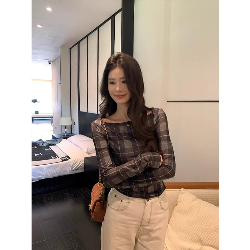 마이크로 ~을 통해 핫걸 광장 칼라 망사 여성 여름 긴팔 얼음 실크 차가운 센스 체크무늬 티셔츠 외부 가져 가라. 자외선 차단 맨위 상세 이미지 3